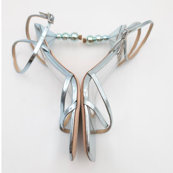 Badgley Mischka Ivette Pearl Heel Evening Sandals Women's Blue Size US6.5M EU37 - Picture 5 of 11